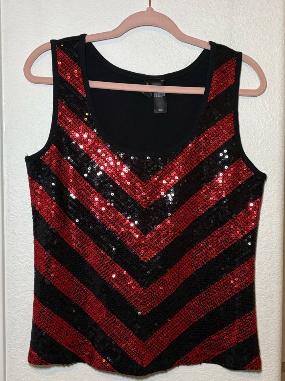 Bisou Bisou Red & Black Sequin Chevron Tank